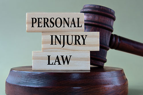 Personal injury law blocks and gavel, symbolizing claims against corporations in Buffalo, NY.